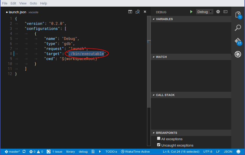 Default config with a red circle around the target